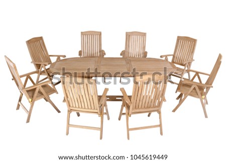 teak oval table with chairs garden furniture, chair and table garden furniture isolated in white background 