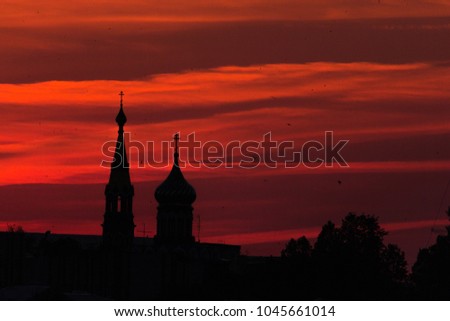 Silhouette of the church at sunset.