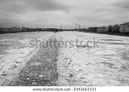 Icebreaker tracks on the river.