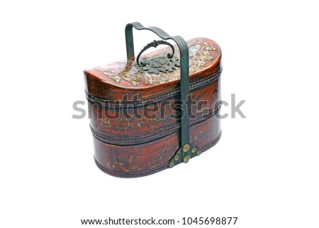 Vintage Chinese Tiffin carrier , Beautiful Chinese Traditional food carriers isolated on white background.