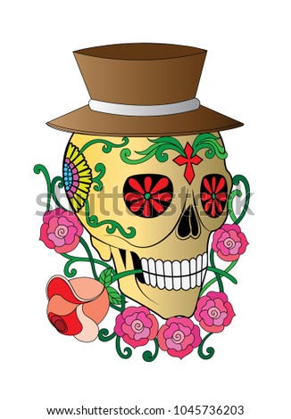 Art Skull  in love Day of the dead. Hand drawing and make graphic vector.
