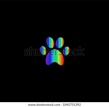 Multicolored rainbow animal paw print icon isolated on black  background. illustration, sign, symbol, logo, clip art. 