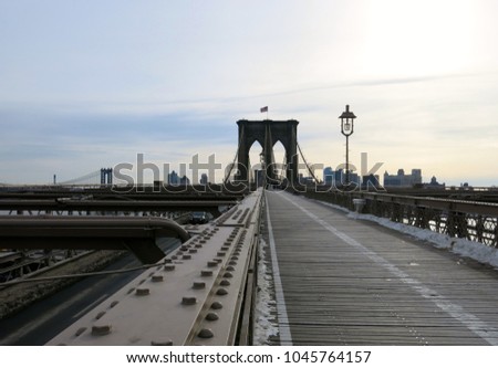    Brooklyn bridge view from the Financial District (Manhattan, NYC, USA)                            