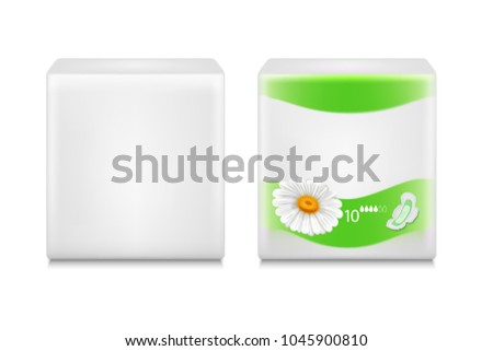 Two template plastic packages for sanitary napkins. Royalty-Free Stock Photo #1045900810