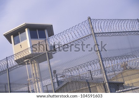 Watch tower at a CA State Prison Royalty-Free Stock Photo #104591603