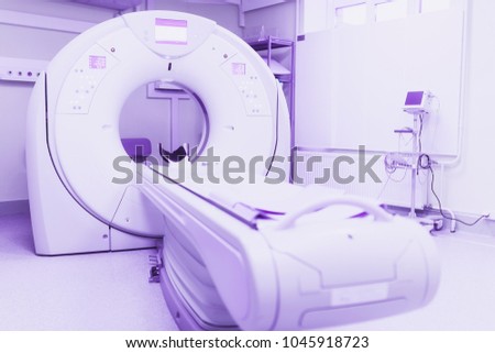 CT (Computed tomography) scanner in hospital laboratory. toning Ultraviolet