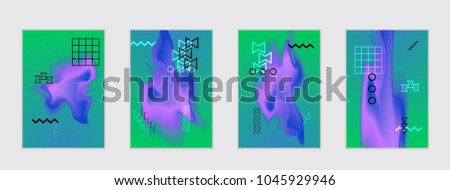 Abstract cover template with black geometric shapes. Poster with gradient neon colored  curved glow fluid shape. Liquid bright colors.