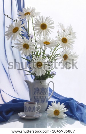 Summer still life with bouquet of daisies