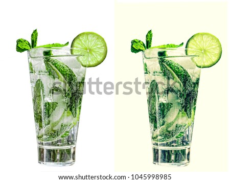 Isolated cocktail of Caipirinha or mojito cocktail on a white background