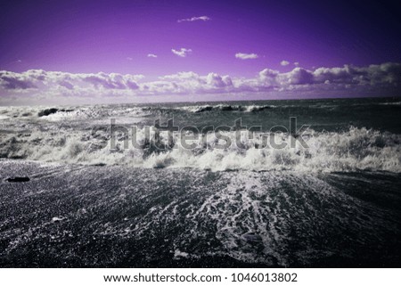 beautiful seascape with violet sky