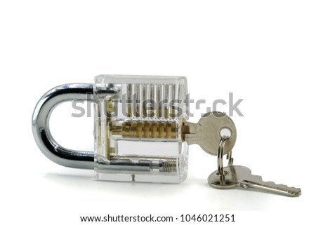 Transparent padlock with keys isolated on white background Royalty-Free Stock Photo #1046021251
