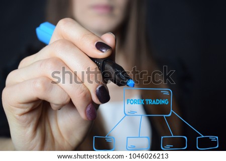 The businessman writes a blue marker inscription:FOREX TRADING