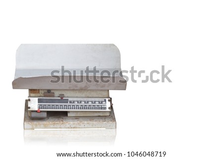front view di cut Antique iron Scales on white background,object,copy space