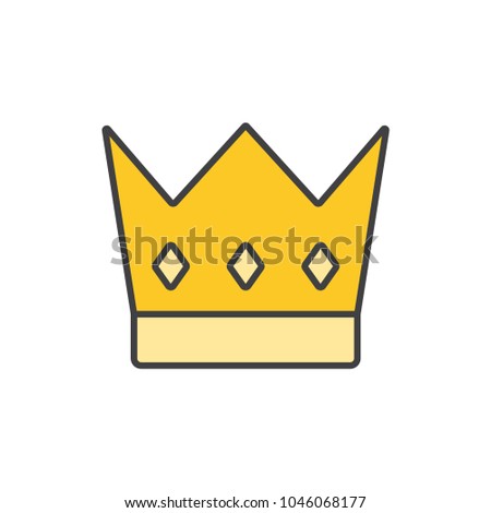 Royal crown flat line colored icon.