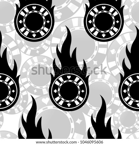 Seamless pattern with casino poker chips icons and flames. Vector illustration. Ideal for wallpaper, covers, wrapper, packaging, fabric design and any kind of decoration.