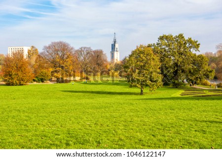 Beautiful view of green park at Autumn