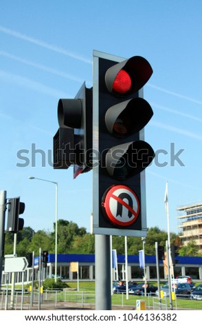 traffic light in the city with blue sky no people stock photo