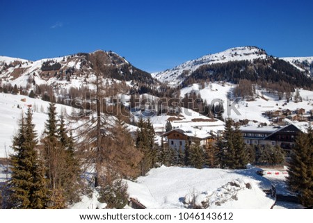 Mountain village in Italian Dolomites in winter time