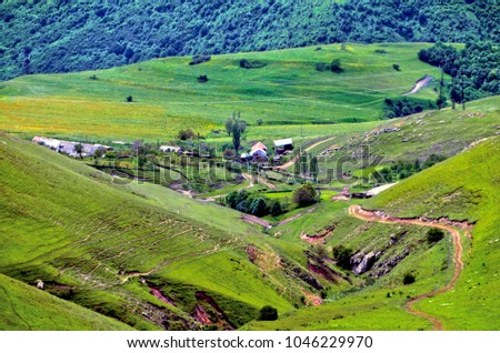 armeia mountains beautiful landscape background, green spring aerial view of Armenian continent, scenic wild nature, ecotourism and travel.