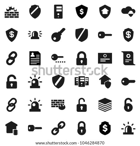 Flat vector icon set - certificate vector, personal information, dollar shield, protected, link, cloud, big data, server, firewall, chain, lock, unlock, key, siren, smart home, protect, password
