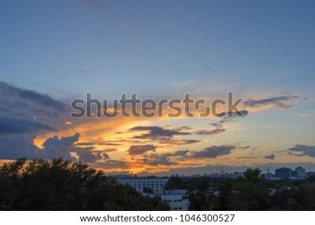 Bright sunset over skyline. Moscow, Russia.
