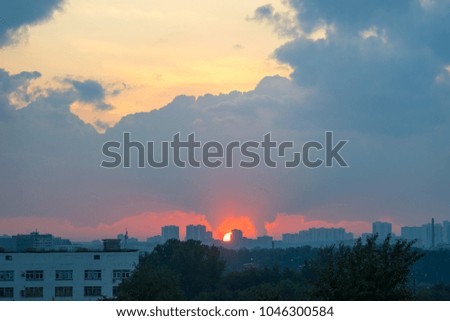 Bright sunset over skyline. Moscow, Russia.
