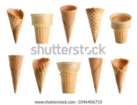 Collection of empty ice cream cone isolated on white background Royalty-Free Stock Photo #1046406733