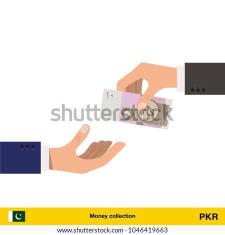 One hand gives  Pakistan rupee in other hand