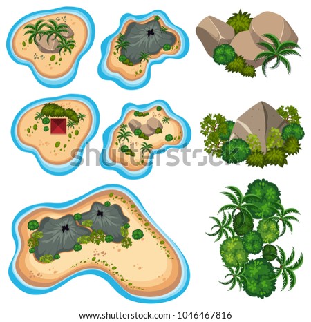 Aerial view of different islands and trees illustration