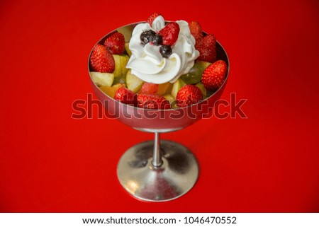 Pictures of single cakes, fruit salads, pies, different kinds of deserts.