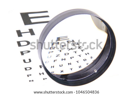 optic test and different magnify glasses isolated on the white background
