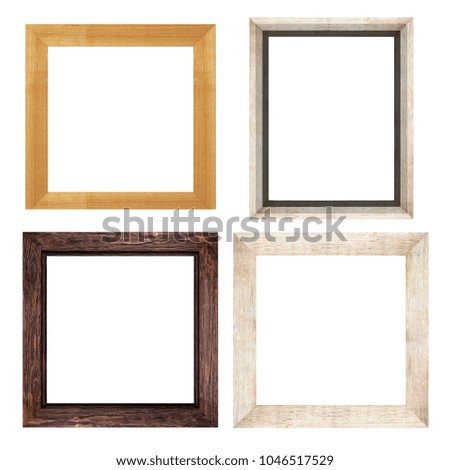 a set of brown wooden frames for pictures and photos isolated on white background
