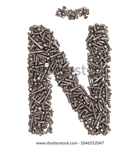 Letter N of building bolts, isolated on a white background.