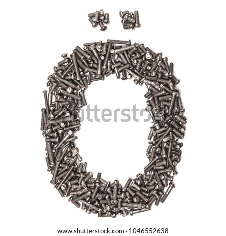Letter O of building bolts, isolated on a white background. 
