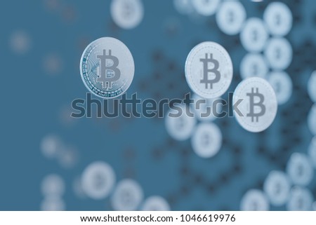 Physical bit coin. Digital currency. Cryptocurrency. Bitcoin symbol background.