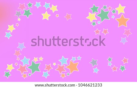 Many Blue, Green, Red and Yellow Stars of Different Size and Opacity on Violet and Red Gradient Background