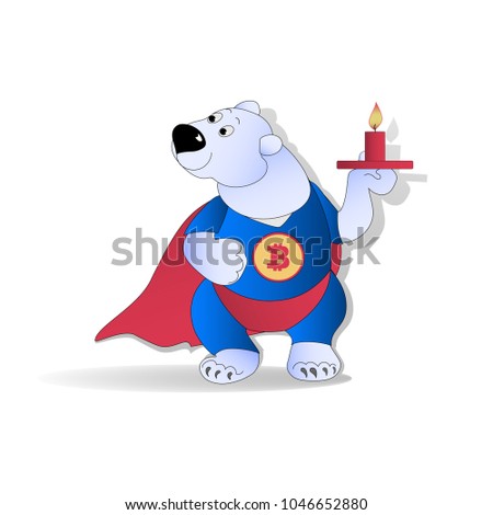 Polar bear with a candle. Bear trader. Cryptography, illustration of financial technologies, strategy of the game on the exchange crypto-currency.