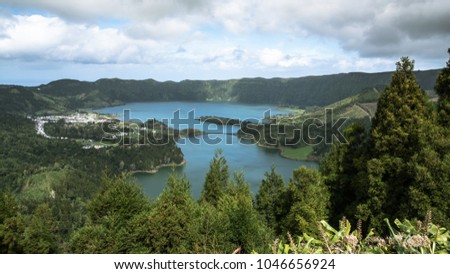 panoramic view over Vulcan crater Sete Citades - Sao Miguel Island, Azores Portugal 