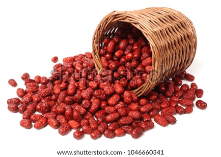Dry red jujubes isolated on white background 