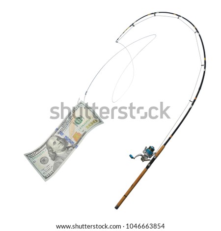 The concept of use the money to lure the greedy people took his money to us. The dollar bill 100 dollars, with hooks, fishing tackles and stringed lace belts that are strongly flush with curved rod.