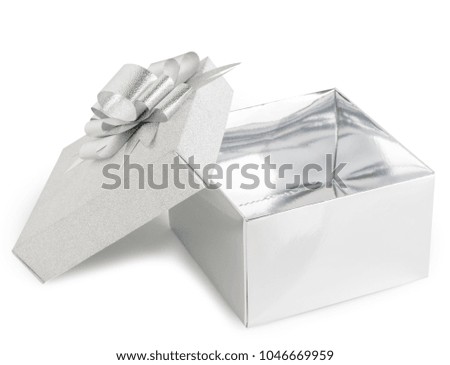 Isolated open silver gift box on white background