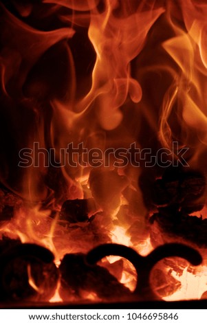 Fire flames with reflection on black background