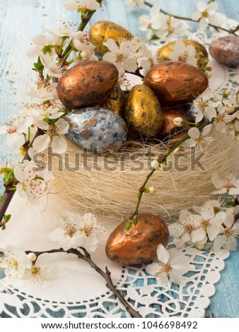 Easter eggs with spring decoration