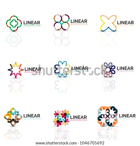 Set of geometric minimalistic abstract icons, stars and flowers, business fashion or beauty concept. Vector illustration