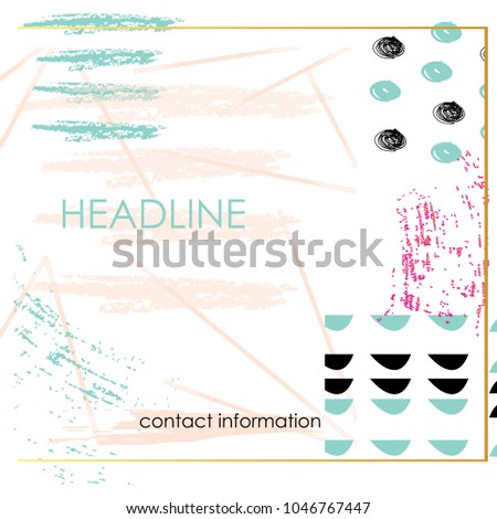 Creative card with abstract geometric backgrounds. Trendy hipster style. Pastel pink, blue colors. Contemporary art collage