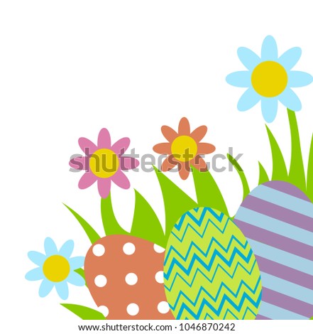 Colorful Easter eggs in grass. Easter decoration. Clip art