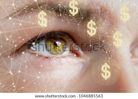 A business woman watches the network for electronic money.