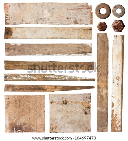 Old wood plank isolated on white background (Save Paths For design work)