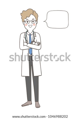 Vector illustration character design a doctor explain something and stethoscope with blank speech bubble.Health care concept.Isolated on white color.Draw doodle cartoon style.
