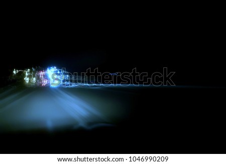 Abstract tones. Driving car at night time and look effect of lighting at highway 